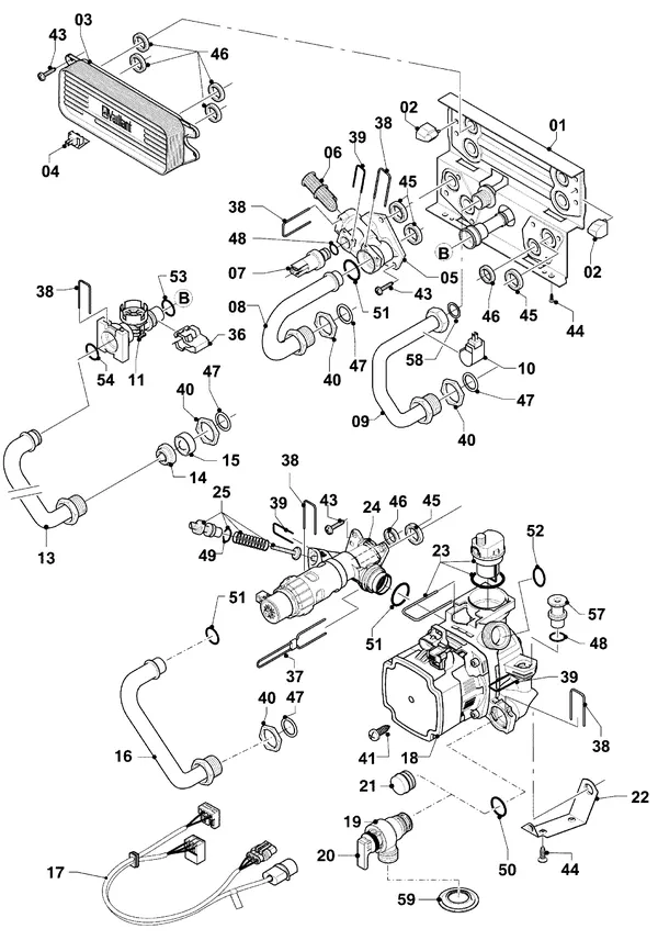 Exploded view Vaillant Combiketel VCW 254/4-7 A R6: Aansluitdelen hydroblok