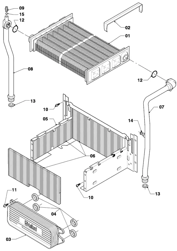 Exploded view Vaillant Combiketel VCW 254/4-7 A R6: Warmtewisselaar