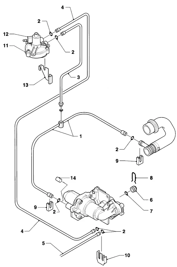 Exploded view Vaillant Combiketel Turbo VCW 255/2 E: Aansluitdelen stuurleidingen