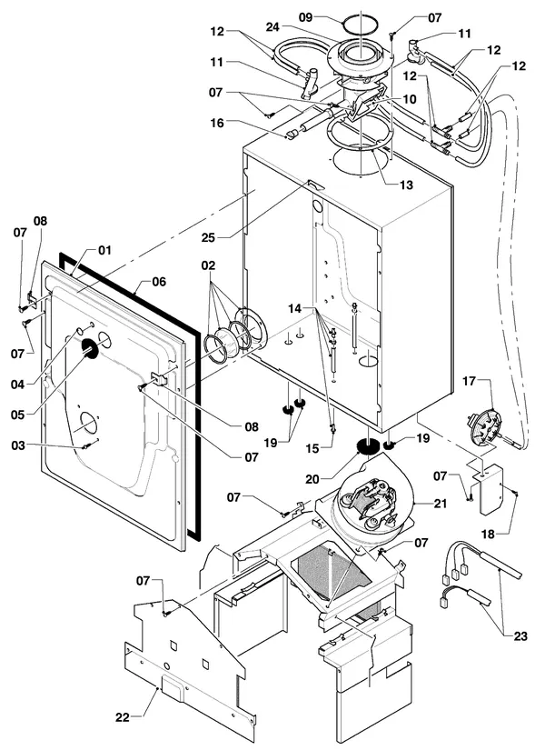 Exploded view Vaillant Combiketel Turbo VCW 255/2 E: Schakelkast huis
