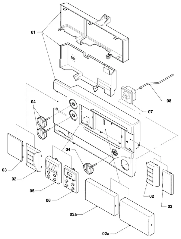 Exploded view Vaillant Combiketel Turbo VCW 255/2 E: Schakelkast printplaten