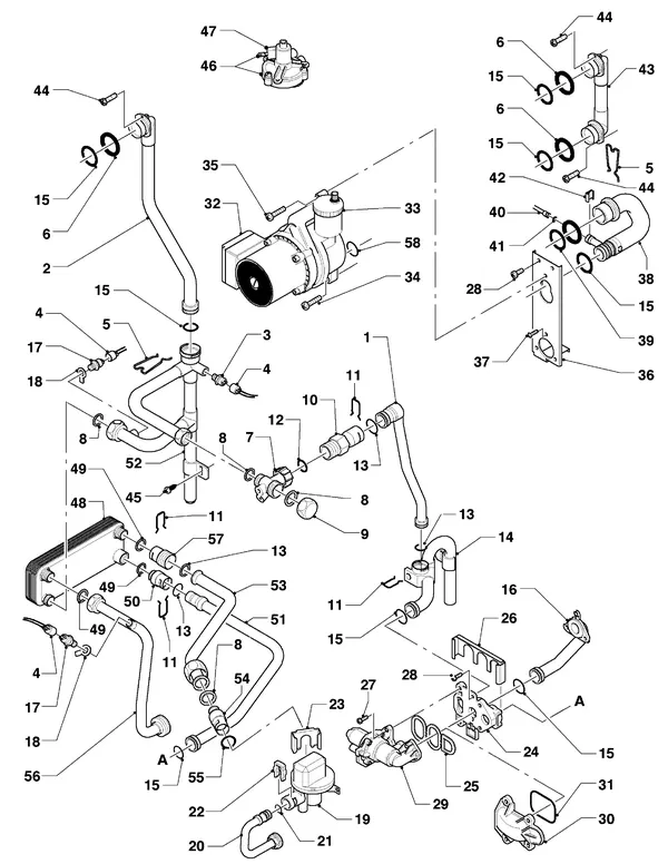 Exploded view Vaillant Combiketel Turbo VCW 255/2 E: Voorkeurklep