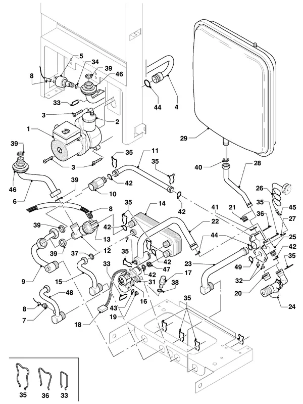 Exploded view Vaillant Combiketel Turbo VCW 255/3 R1: Aansluitdelen