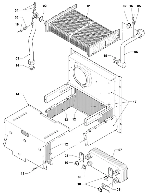 Exploded view Vaillant Combiketel Turbo VCW 255/3 R1: Warmtewisselaar