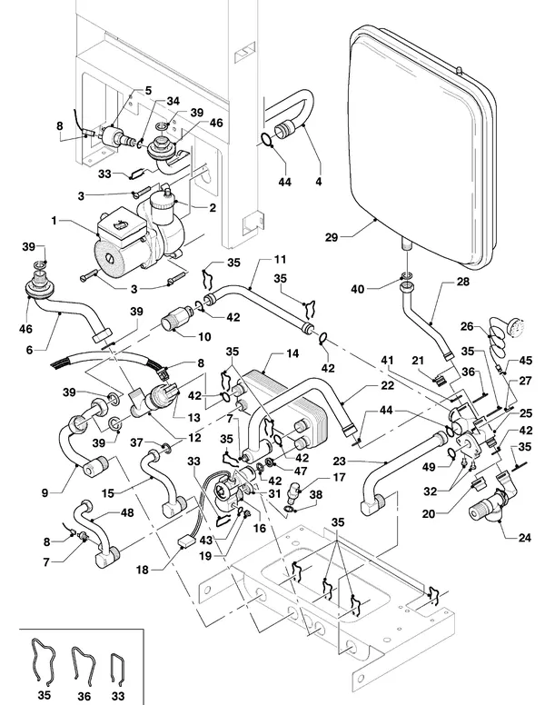 Exploded view Vaillant Combiketel Turbo VCW 255/3: Aansluitdelen