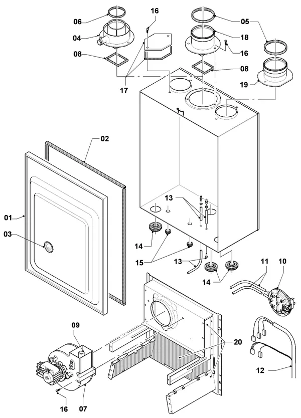 Exploded view Vaillant Combiketel Turbo VCW 255/3: Verbrandings luchtaanvoer