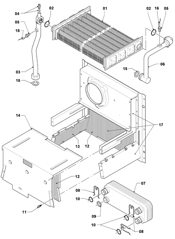 Exploded view Vaillant Combiketel Turbo VCW 255/3: Warmtewisselaar