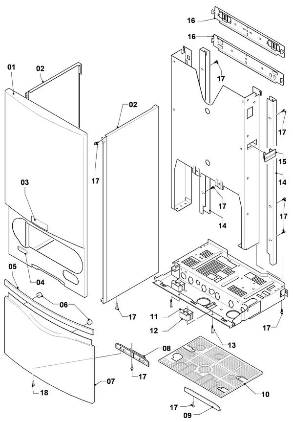 Exploded view Vaillant Combiketel Turbo VCW 255/4-7: Manteldelen