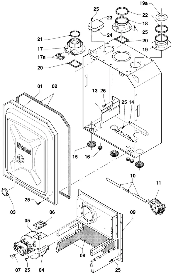 Exploded view Vaillant Combiketel Turbo VCW 255/4-7: Verbrandingskamer