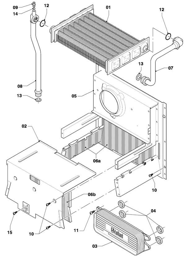 Exploded view Vaillant Combiketel Turbo VCW 255/4-7: Warmtewisselaar