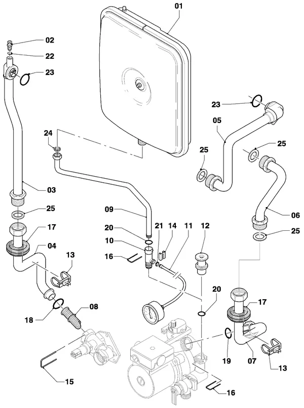 Exploded view Vaillant Combiketel Turbo VCW 255/4-7 R4: Aansluitdelen