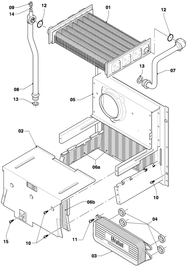 Exploded view Vaillant Combiketel Turbo VCW 255/4-7 R4: Warmtewisselaar