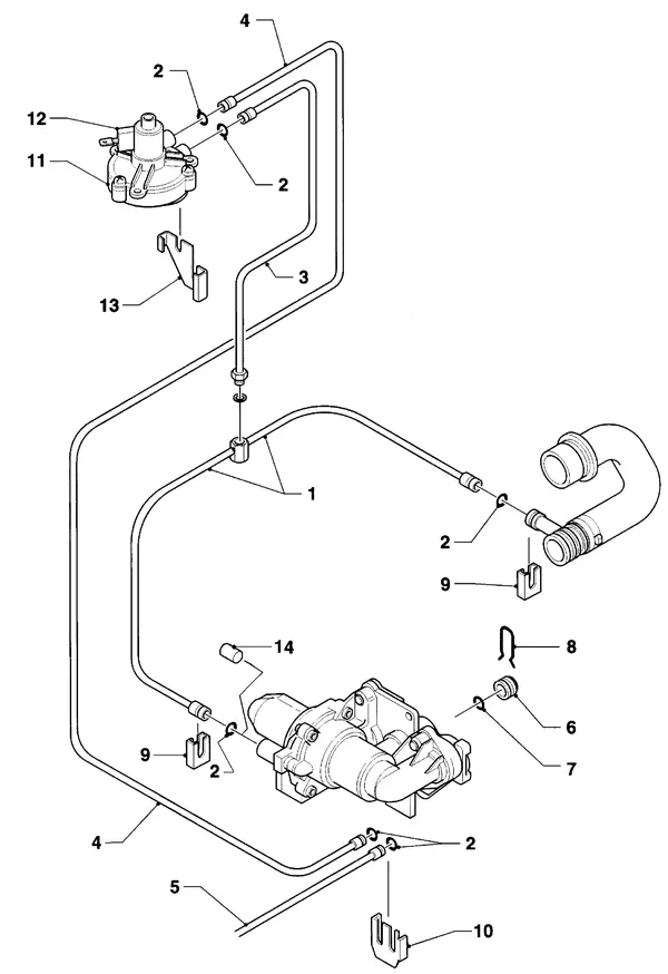 Exploded view Vaillant Combiketel Turbo VCW 255 E: Aansluitdelen stuurleidingen