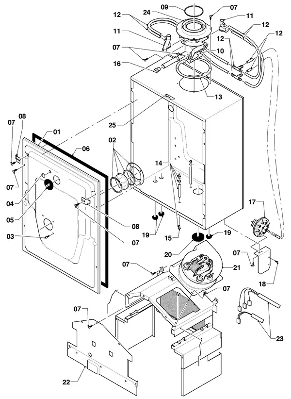 Exploded view Vaillant Combiketel Turbo VCW 255 E: Verbrandings luchtaanvoer gasafvoer