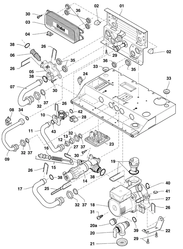Exploded view Vaillant ecoTEC plus VHR 20-24/5-5: Hydraulische delen hydroblock