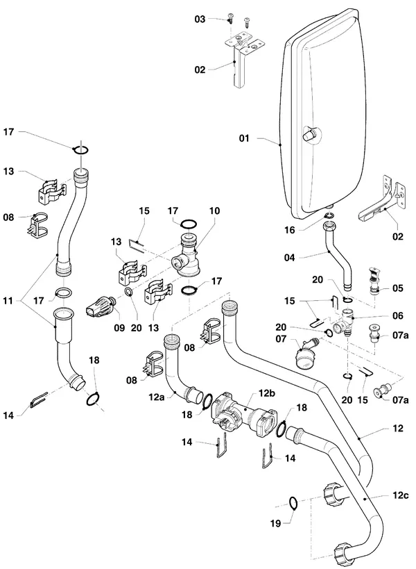 Exploded view Vaillant ecoTEC plus VHR 20-24/5-5: Hydraulische delen