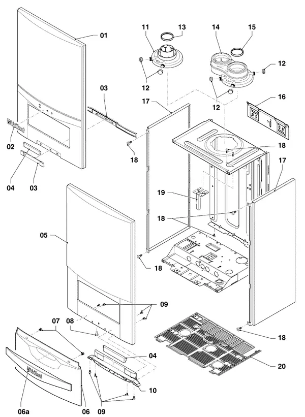 Exploded view Vaillant ecoTEC plus VHR 20-24/5-5 OT R2: Manteldelen