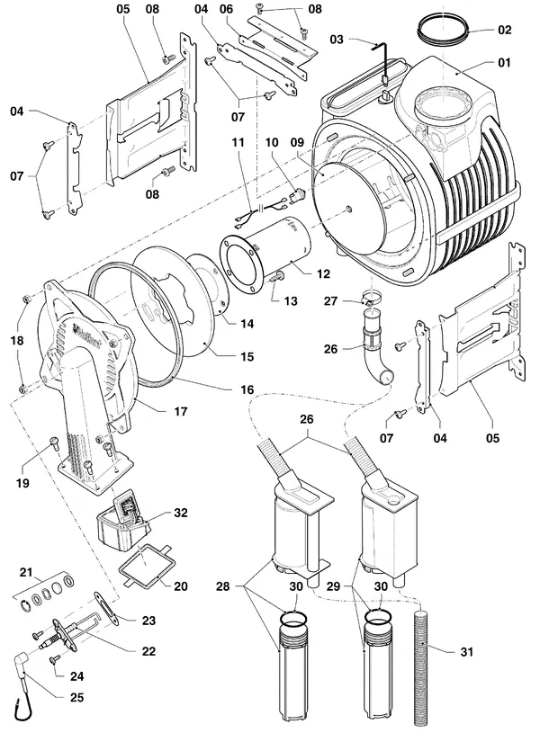 Exploded view Vaillant ecoTEC plus VHR 20-24/5-5 R1: Brander warmtewisselaar