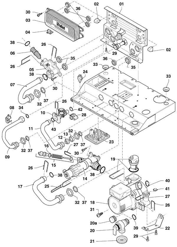 Exploded view Vaillant ecoTEC plus VHR 20-24/5-5 R2: Hydraulische delen hydroblock