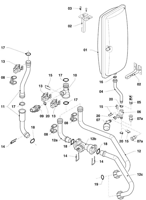 Exploded view Vaillant ecoTEC plus VHR 20-24/5-5 R2: Hydraulische delen