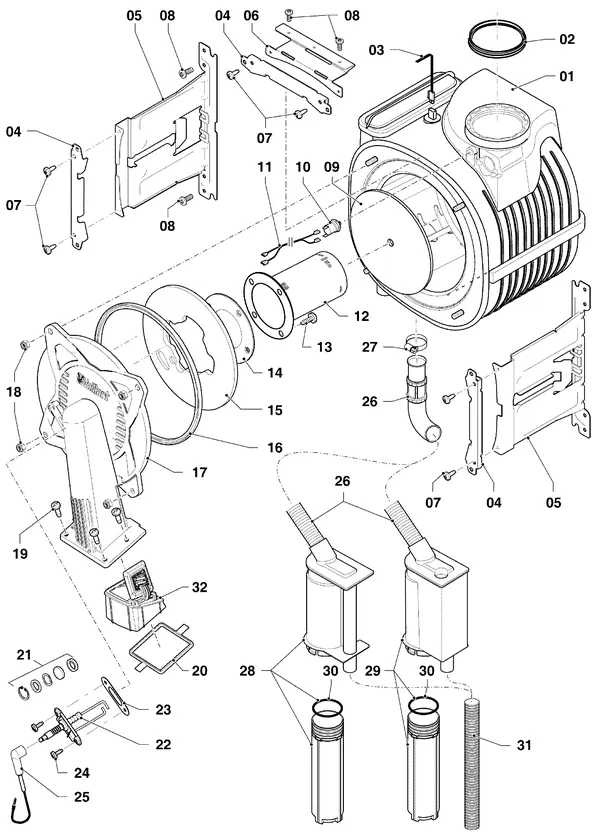 Exploded view Vaillant ecoTEC plus VHR 25-30/5-5 OT R2: Brander warmtewisselaar