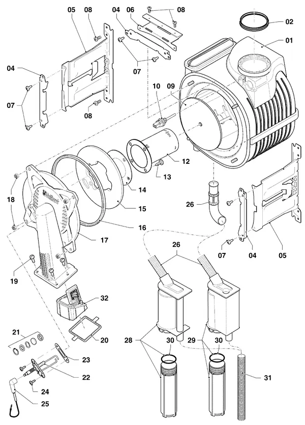 Exploded view Vaillant ecoTEC plus VHR 25-30/5-5 R4: Brander warmtewisselaar