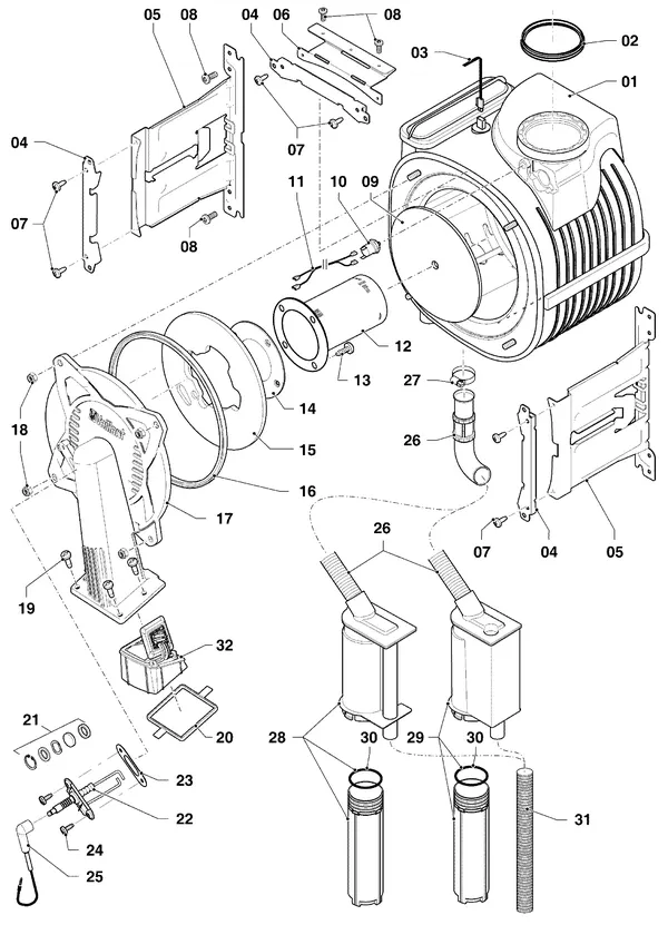 Exploded view Vaillant ecoTEC plus VHR 25/5-5 S R3: Brander warmtewisselaar