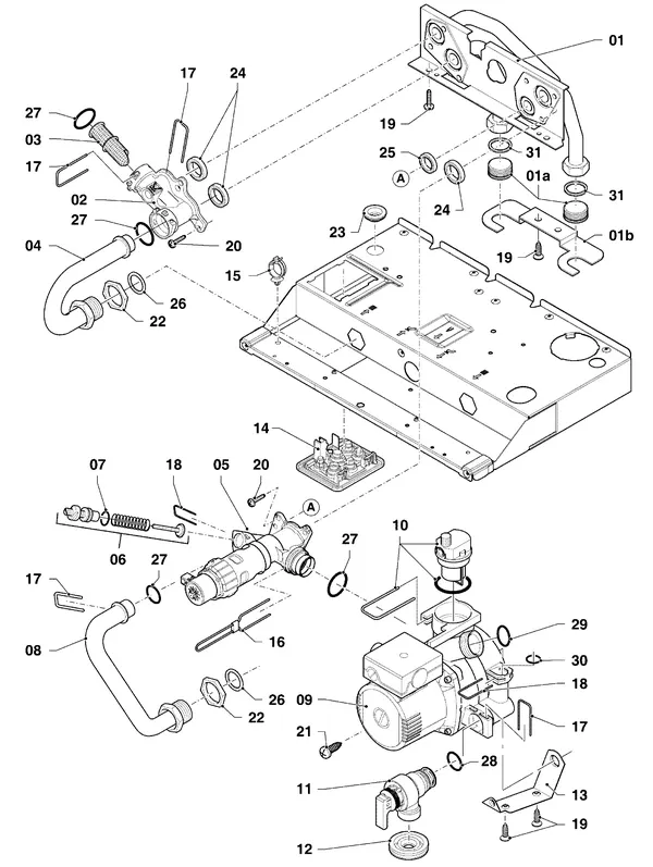 Exploded view Vaillant ecoTEC plus VHR 25/5-5 S R3: Hydraulische delen hydroblock