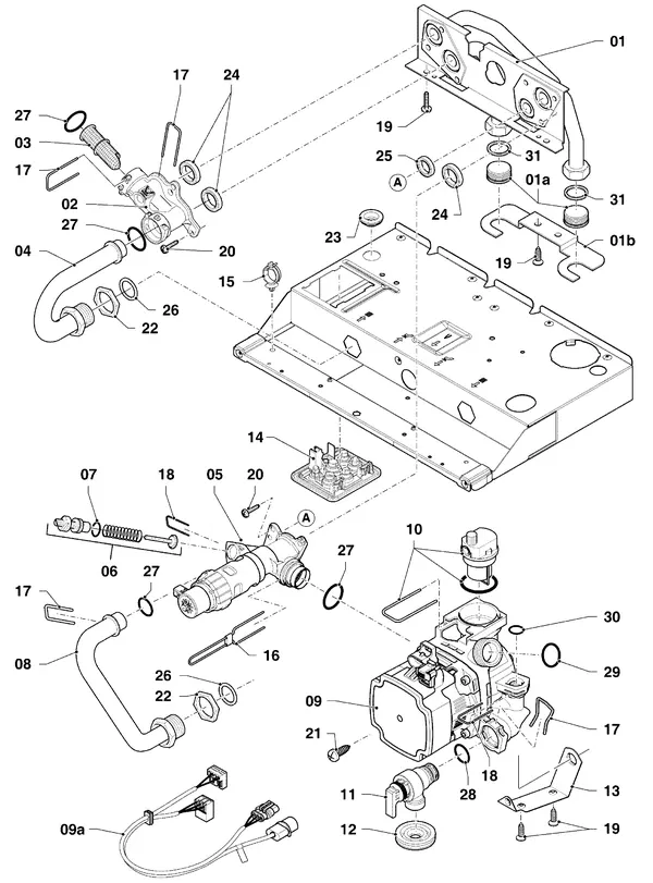 Exploded view Vaillant ecoTEC plus VHR 25/5-5 S R6: Hydraulische delen hydroblock