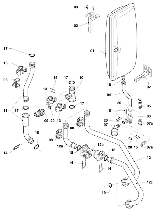 Exploded view Vaillant ecoTEC plus VHR 25/5-5 S R6: Hydraulische delen