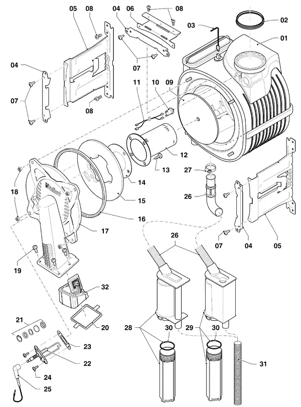 Exploded view Vaillant ecoTEC plus VHR 30-34/5-5 OT R2: Brander warmtewisselaar