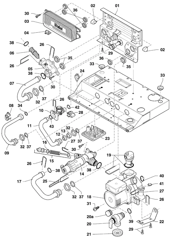 Exploded view Vaillant ecoTEC plus VHR 30-34/5-5 OT R2: Hydraulische delen hydroblock