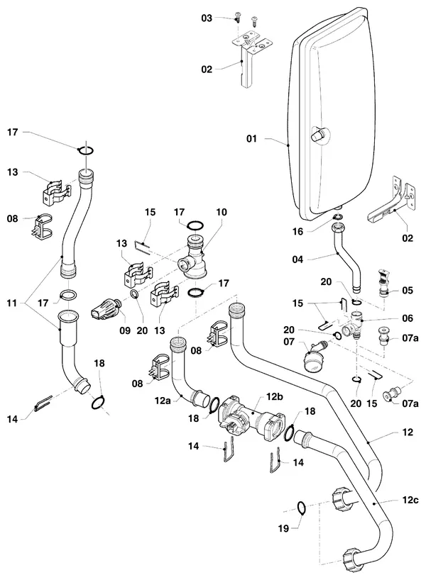 Exploded view Vaillant ecoTEC plus VHR 30-34/5-5 OT R2: Hydraulische delen