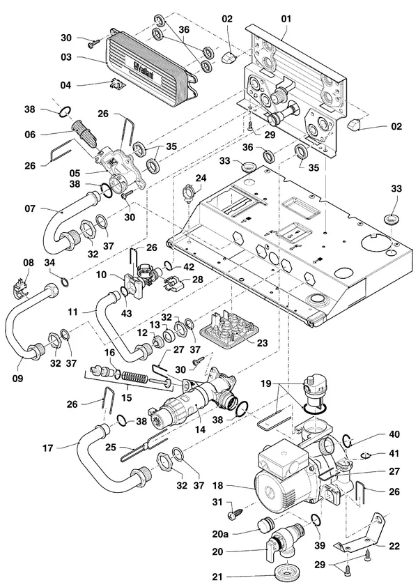 Exploded view Vaillant ecoTEC plus VHR 30-34/5-5 R1: Hydraulische delen hydroblock