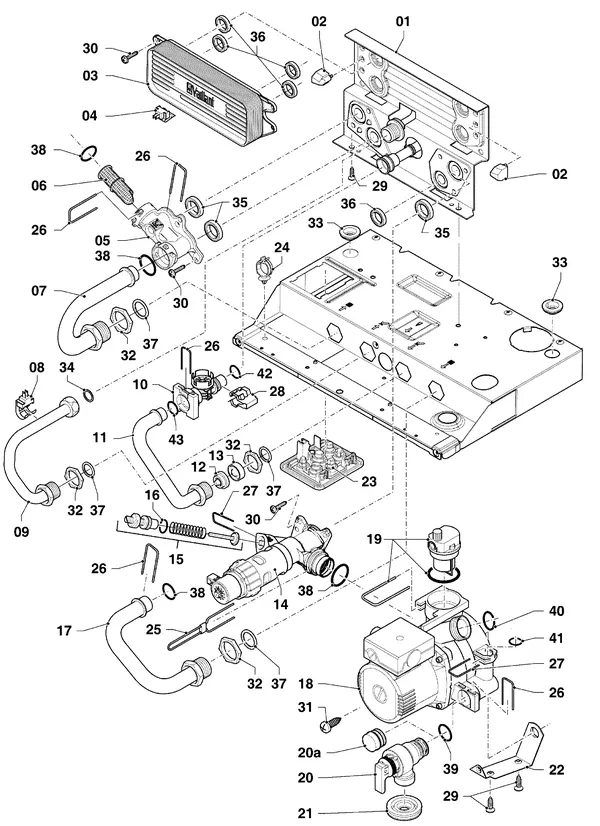 Exploded view Vaillant ecoTEC plus VHR 30-34/5-5 R2: Hydraulische delen hydroblock