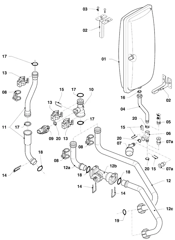 Exploded view Vaillant ecoTEC plus VHR 30-34/5-5 R2: Hydraulische delen