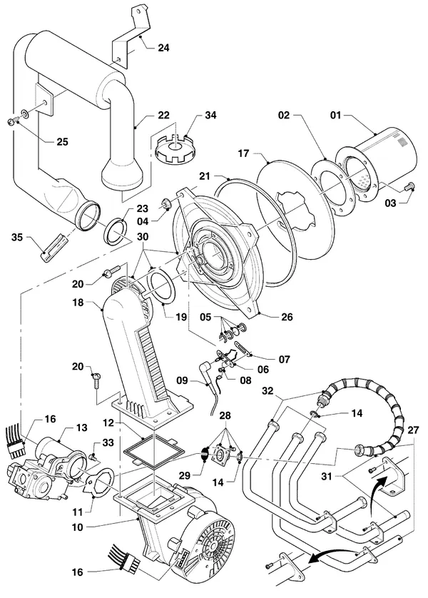Exploded view Vaillant hrSOLIDE plus VHR 34/3-5 I: Brander