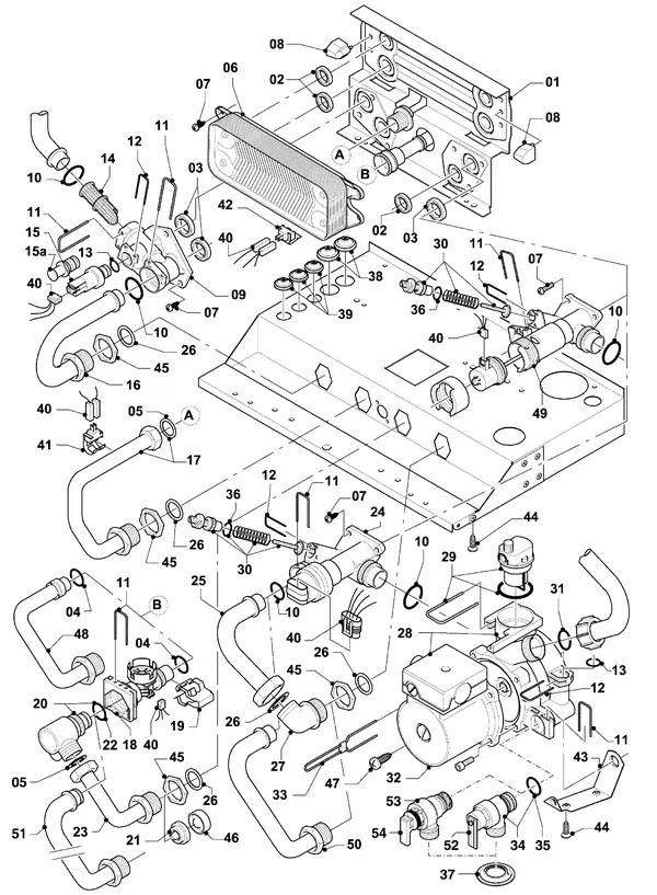 Exploded view Vaillant hrSOLIDE plus VHR 34/3-5 R3: Aansluitdelen hydroblok
