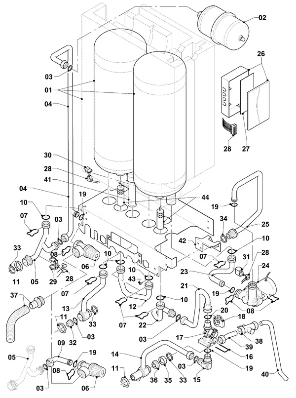 Exploded view Vaillant hrSOLIDE plus VHR 34/3-5 R3: Aansluitdelen vih