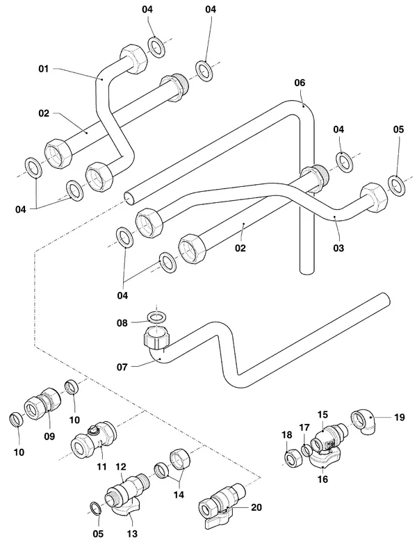 Exploded view Vaillant ecoTEC plus VHR 34/5-5 I: Aansluitleidingen vhr vih