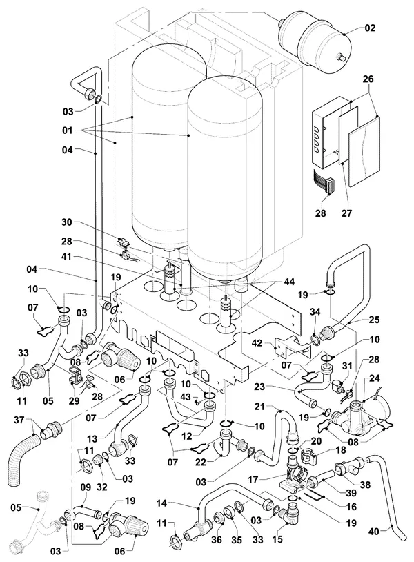 Exploded view Vaillant ecoTEC plus VHR 34/5-5 I: Hydraulische delen vih