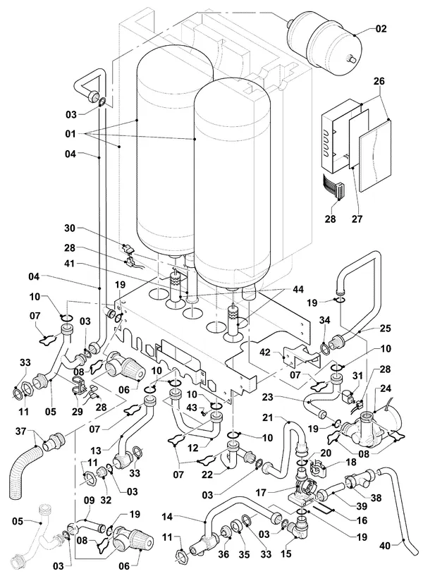 Exploded view Vaillant ecoTEC plus VHR 34/5-5 I R2: Hydraulische delen vih