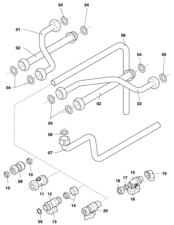 Exploded view Vaillant ecoTEC plus VHR 34/5-5 I R3: Aansluitleidingen vhr vih