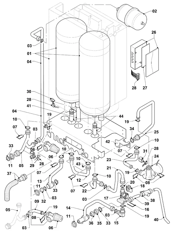 Exploded view Vaillant ecoTEC plus VHR 34/5-5 I R3: Hydraulische delen vih