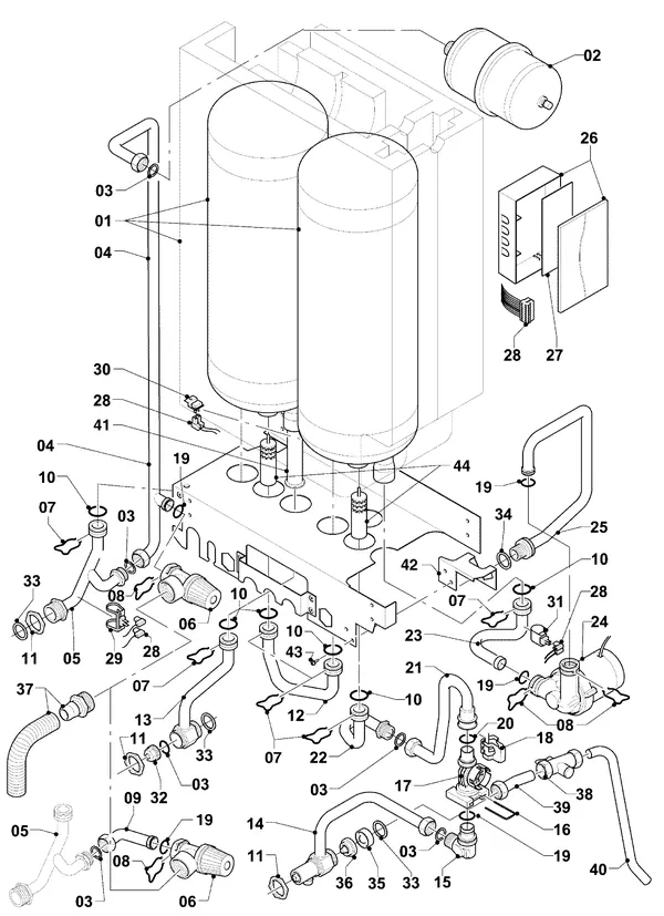 Exploded view Vaillant ecoTEC plus VHR 34/5-5 I R6: Hydraulische delen vih