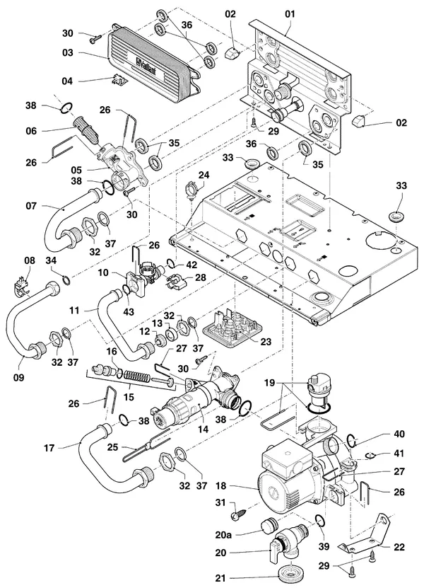 Exploded view Vaillant ecoTEC plus VHR 35-38/5-5 R1: Hydraulische delen hydroblock
