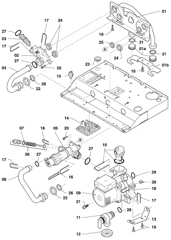 Exploded view Vaillant ecoTEC plus VHR 35-38/5-5 R3: Hydraulische delen hydroblock