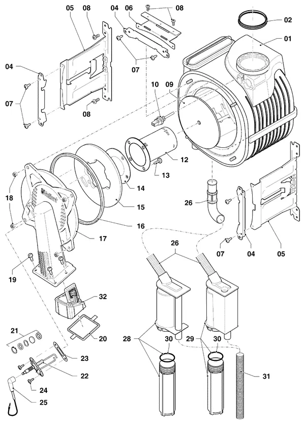 Exploded view Vaillant ecoTEC plus VHR 35-38/5-5 R6: Brander warmtewisselaar