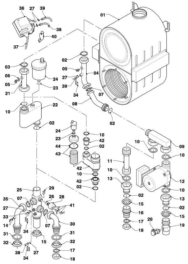 Exploded view Vaillant hrEXCLUSIEF VHR 65 S: Aansluitdelen
