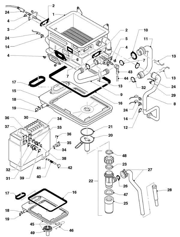Exploded view Vaillant HR Comfort VU-VUW 18-22/6 E: Manteldelen